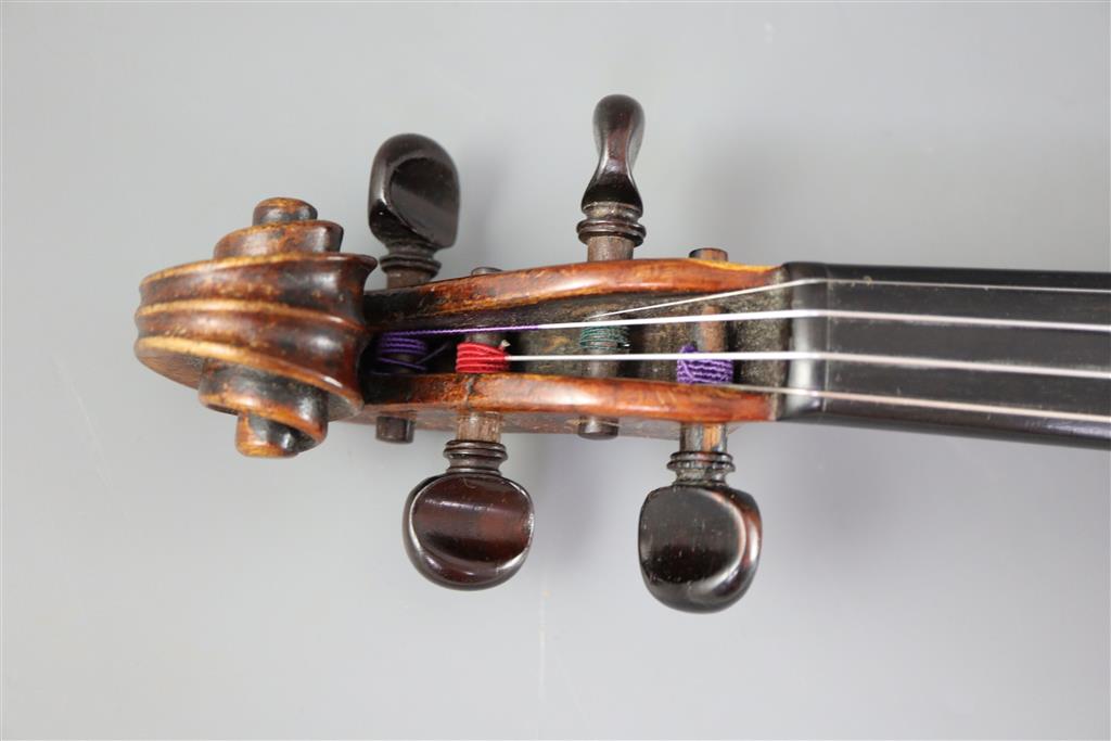 An 18th/19th century violin, labelled Thomas Balestrieri Cremonensis Fecit Mantua Anno 1761, possibly a contemporary copy by Klotz, M